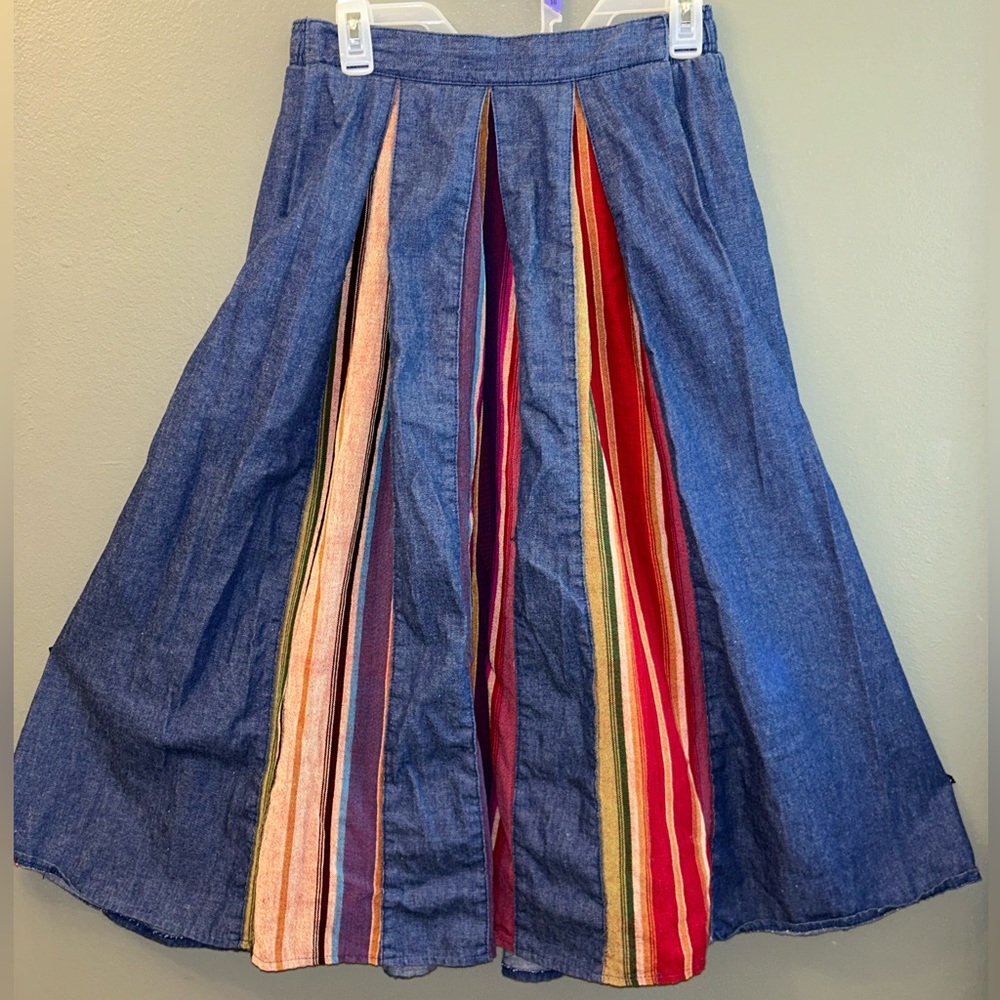 Vintage Orvis Gored Multi Color Circle Pleated Midi Skirt Sz 10 Made USA Western